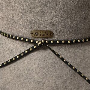 ADORA Elegant Gray Hat with Black Studded Trim